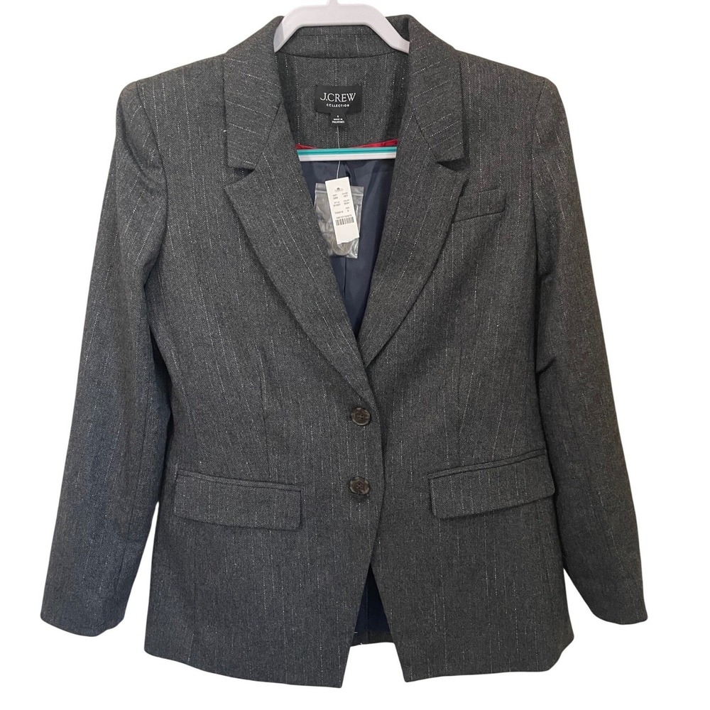 J.Crew Collection Size 6 Grey Herringbone Metallic Stripe Blazer Bellucci Italy